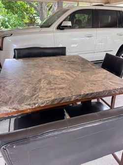 Real Marble Counter Height Dining Set – Seats 6 – Table, 2 Benches & 2 Chairs