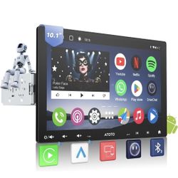 A6PF 8-Core 10.1" Single & Double Din Android Car Stereo, 2+32G Wireless CarPlay Android Auto Car Radio with Floating QLED Touchscreen, ChatGPT, GPS T