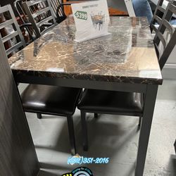 Four Chair Table Black With Faux Marble New Comedor