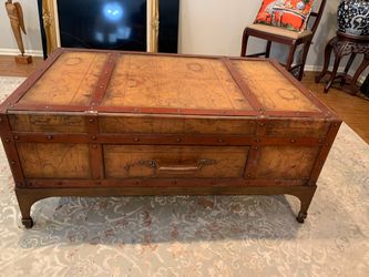 Vintage world map leather coffee table