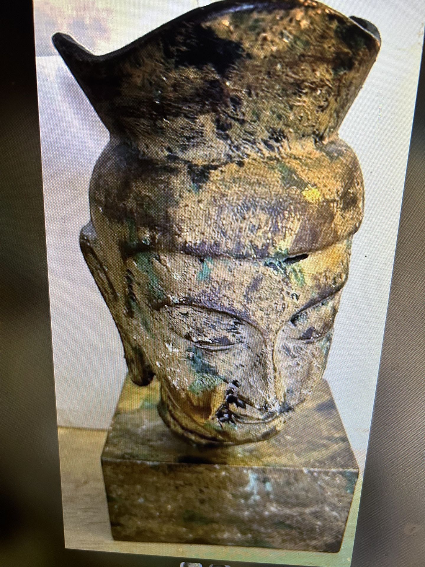 Antique Metal Buddha Head On Base