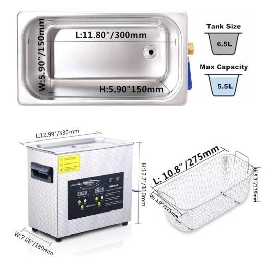 Rio & Dio 6.5L Ultrasonic Cleaning Machine with Digital Timer&Heater 180W Ultrasound Cleaner