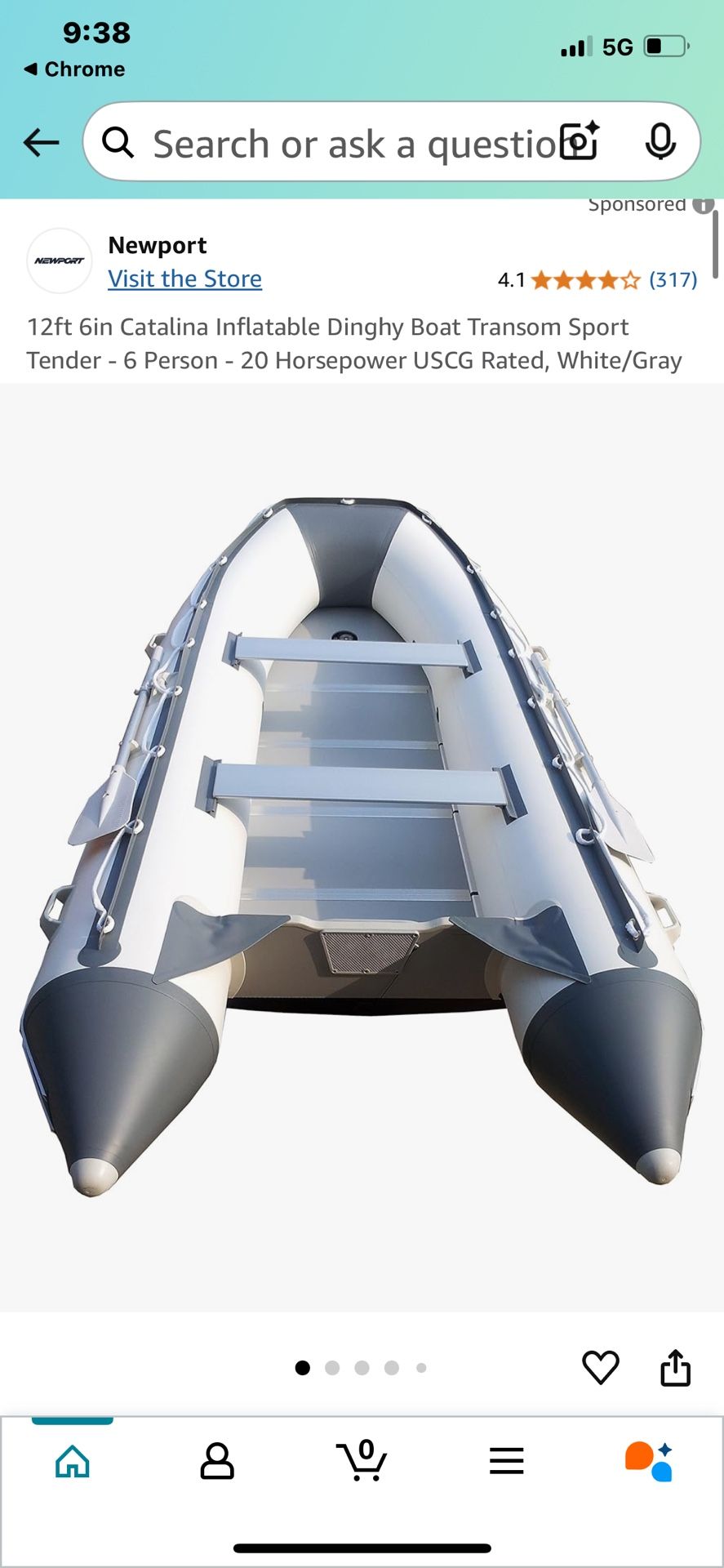 Newport 12ft 6in Catalina Inflatable Dinghy Boat Transom Sport Tender - 6 Person - 20 Horsepower USCG Rated, White/Gray New 1300$ Pick up Phoenix 43r