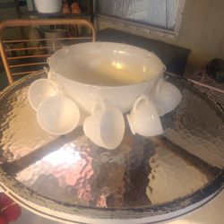 Milk Glass Punch Bowl 9 Cups