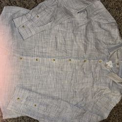 Marine Layer Men’s Classic Stretch Selvage Shirt Natural Black Stripe Medium Brand New