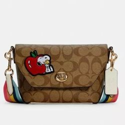 Coach X Peanuts Karlee Crossbody In Signature Canvas With Snoopy