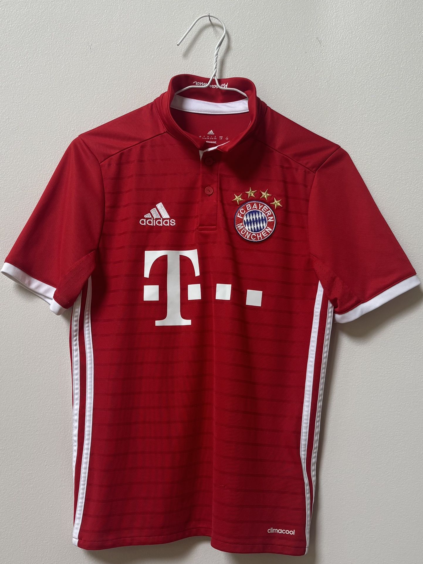Bayern Munich Home Football Jersey Youth Large Red Adidas Soccer Shirt T-Mobile