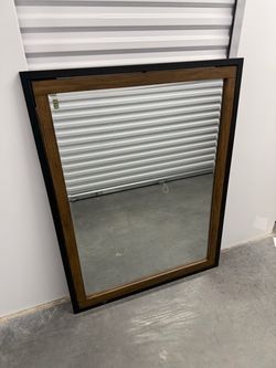 Wall Mirror with Wood and Black Metal Frame