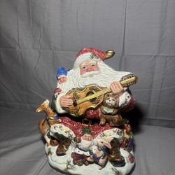 Vintage Fitz & Floyd Omnibus Forest Festival Santa Guitar Cookie Jar Christmas
