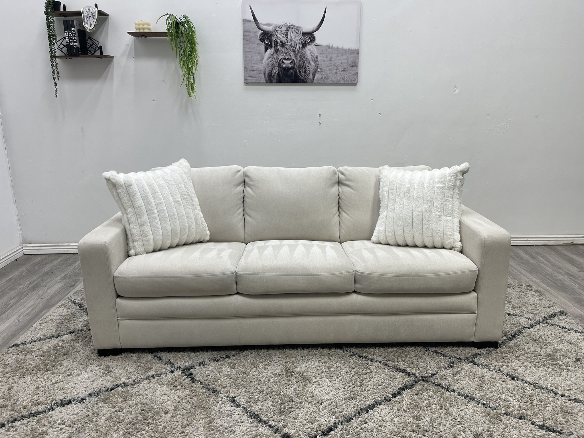 Cream Pull Out Bed Couch - Free Delivery 