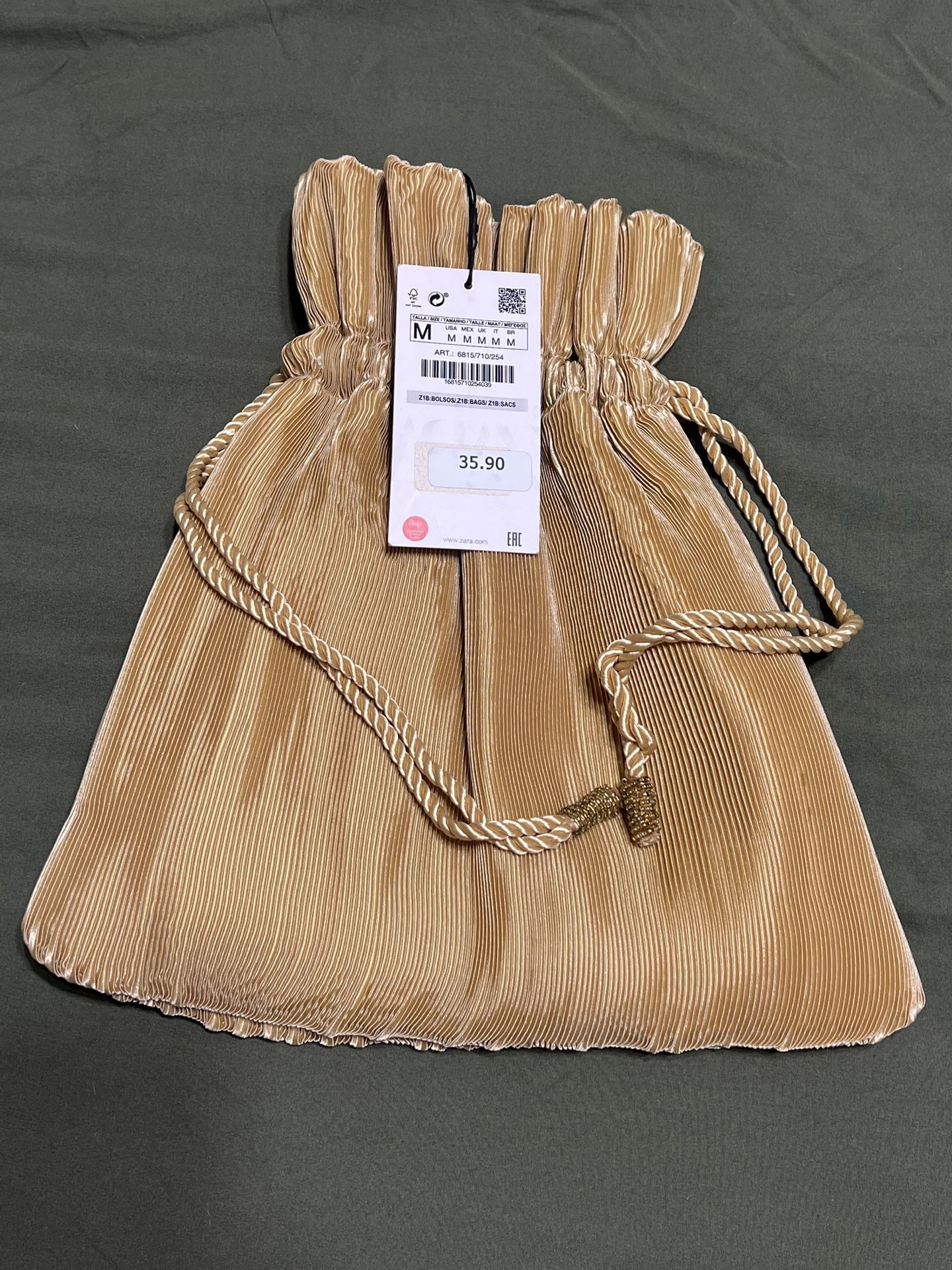 ZARA Pleaded Gold Wristlet Bag (NEW)