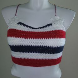 NEW LisaG7 PATRIOTIC CROCHETED CROP TOP CT 104. sz L