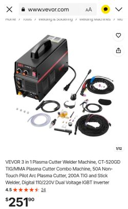 VEVOR 3 in 1 Plasma Cutter Welder Machine, CT-520GD TIG/MMA Plasma Cutter Combo Machine, 50A Non-Touch Pilot Arc Plasma Cutter, 200A TIG and Stick Wel