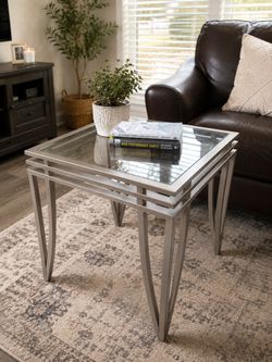 Glass Top Nesting Tables Silver Metal Frame