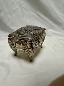 Vtg 1950s Japanese Ornate Metal Trinket / Jewelry Box