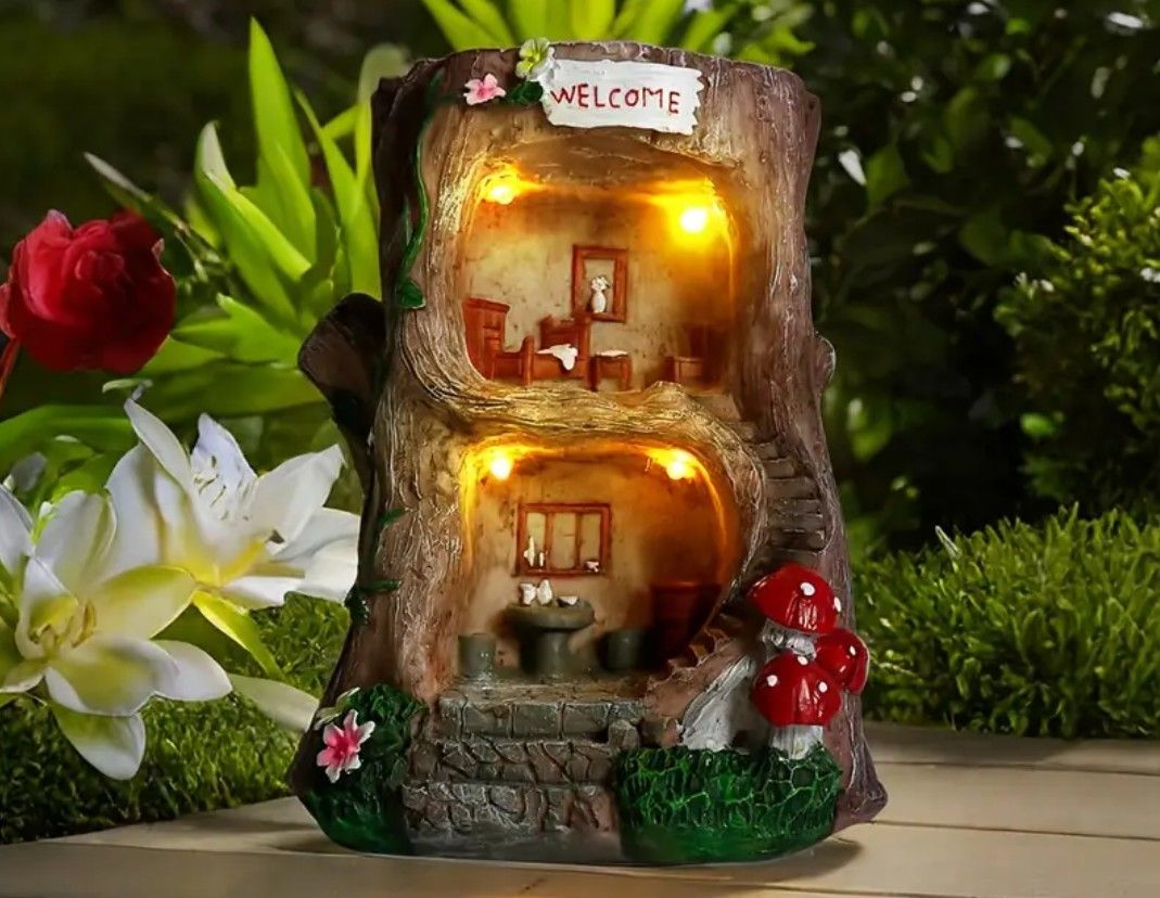 Whimsical Dwarf Fairy House Solar Powered