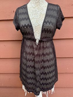 88 Madison Black Chevron Knit Mesh Beach Cover Up with Empire Waist