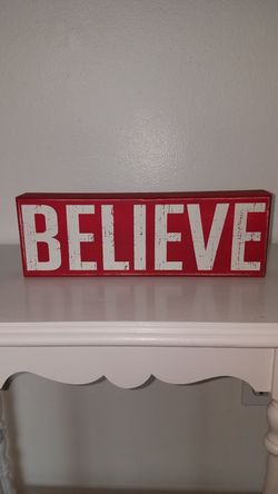 NWT "BELIEVE" WOOD STANDING ACCENT CHRISTMAS (OR ALL YEAR) SIGN DECORATION NICE DISTRESSED LOOK