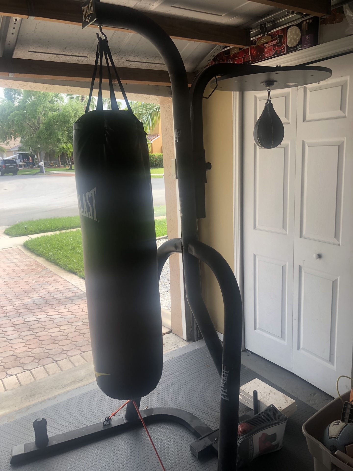 Heavy bag stand with heavy bag and speed bag included