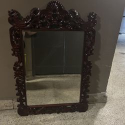53in Antique Style Carved Wood Mirror