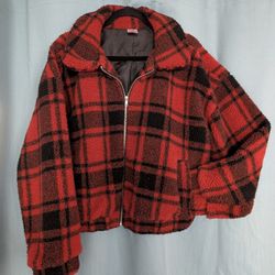Women's Red and Black Plaid Jacket Size Xl