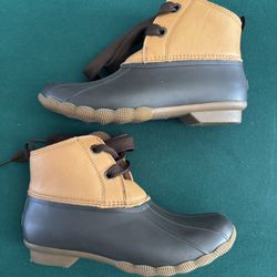 Sperry Duck Boots Women’s Size 10 Waterproof Tan Black Lace Up Rain Snow Boots 