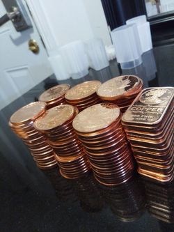 CHEAP! Coins and bars 1 oz tubes of 20 copper and 5 oz coin (might trade for silver)