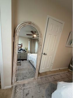 Arched Wooden Trim Floor Mirror