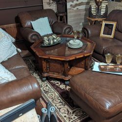 natuzzi elba real leather living room set sofa love seat arm chair ottoman coffee table 
