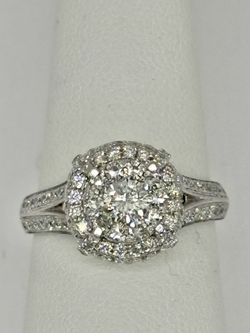 Ladies 14k. White Gold Natural Diamond Cluster Ring 1.50 Carats