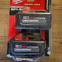 Milwaukee m18 Lithium Ion Batteries - 2 Pack - High Output 6.0Ah