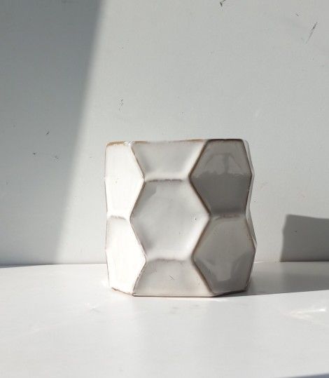 Glazed Ceramic Texture geometric plant pot / plant planter/ Flower pot Patio Garden white gold trim