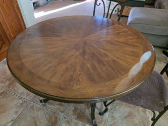 42" Round Dining Table Set – Wood/Metal (3 Chairs + 1 Needs Repair)