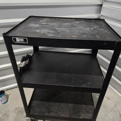 3 Tier Rolling AV Cart With Power Strip