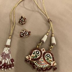 Indian Gold White Red Mango Shape Jewelry Pendant Set