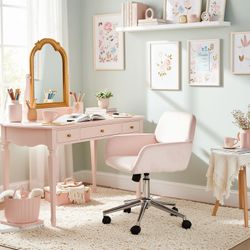 Homy Casa Ross 22" Pink Velvet Swivel Desk Chair with Arms Office Bedroom Study