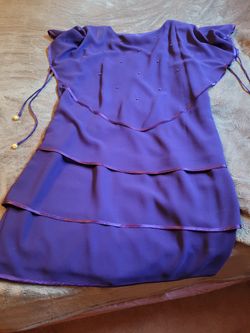 Women's Purple Sleeveless Dress, with Purple Pearls embellished on attached Sheer Layers with Satin Edges