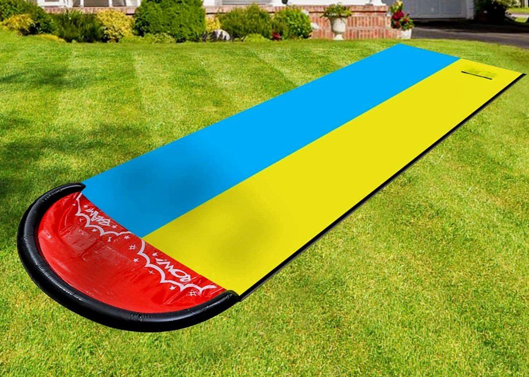 NEW Outdoor Water Slide 15.75 FT. Blow up Crash Pad, Sprinklers + 2 Blow up Boogie Boards