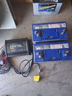 2 12 volt agm batteries and a minn kota 3 bank charger