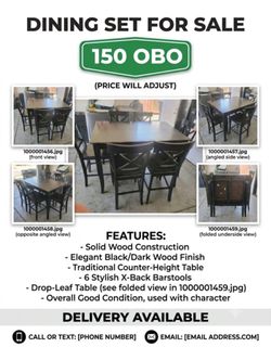 Ebony 6-chair Counter-Height Dining Set with X-Back Stools