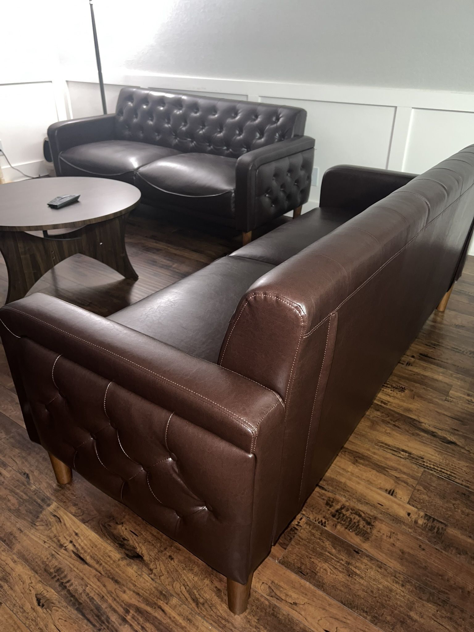 70’ Mid Century Sofa Set Of 2 In Leather 