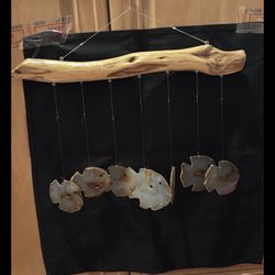 New driftwood hanger fish shaped agate wind chime.