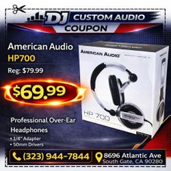 American Audio Professional DJ Over Ear Headphones 1/4" Adapter 50mm Drivers HP 700 🚨 Payment Options Available 🚨 No Credit Needed 🚨