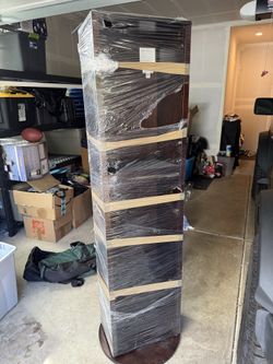Tall Brown Swivel Shelves with Mirror