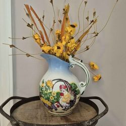 Rooster Vase With Dried Flowers And Tray