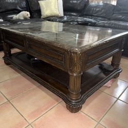 Wood Marble Top Coffee Table 