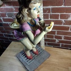 26" Tall Plaster Statue Lady w Small Round Table 