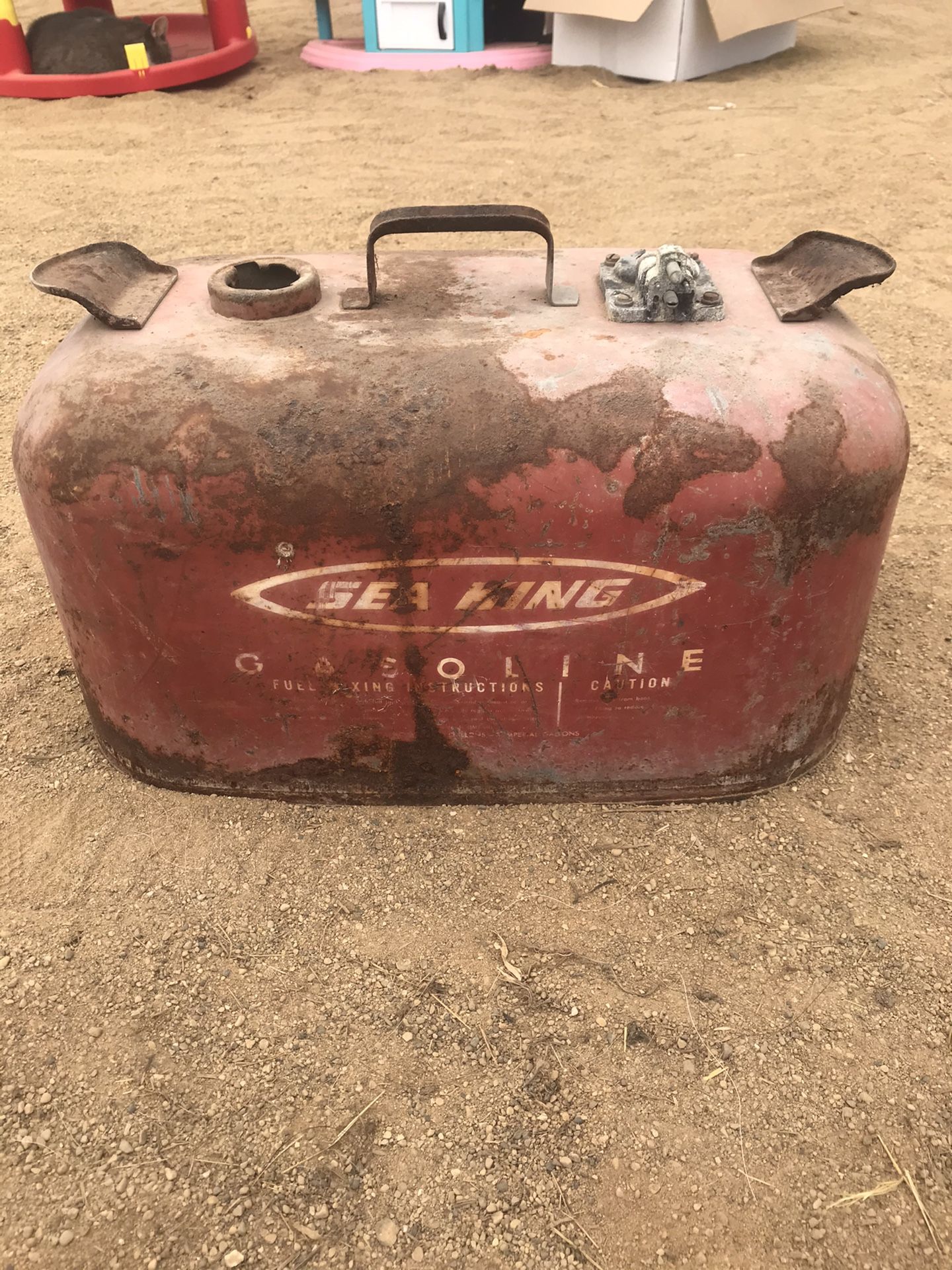 Vintage Red Metal Gas Can Sea King Outboard Motor Boat 5 Gallon Great For That Antique Collection 