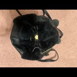 New Black Fur Cat Mini Festival Rave Backpack Purse Bag 