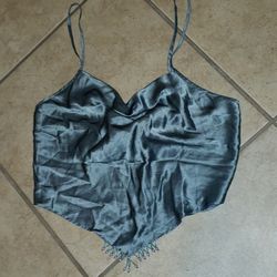 VICTORIA'S SECRET ADJUSTABLE GREY  SILVER SATIN SILK BEADED BACKLESS HALTER CAMI TOP ONE SIZE FITS MOST